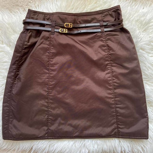 Amazing Vintage Fendi Brown Mini Skirt with Golden FF Belt Size 28 - Picture 1 of 5